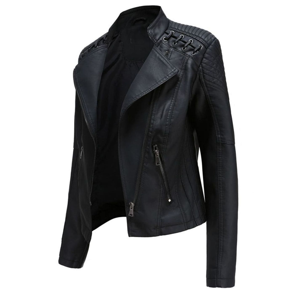 Vista trasera de la chaqueta biker RAVEN de piel sintética