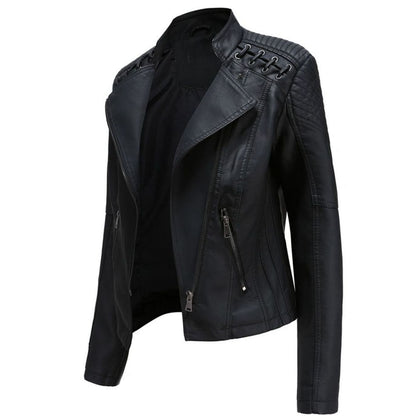 Vista trasera de la chaqueta biker RAVEN de piel sintética