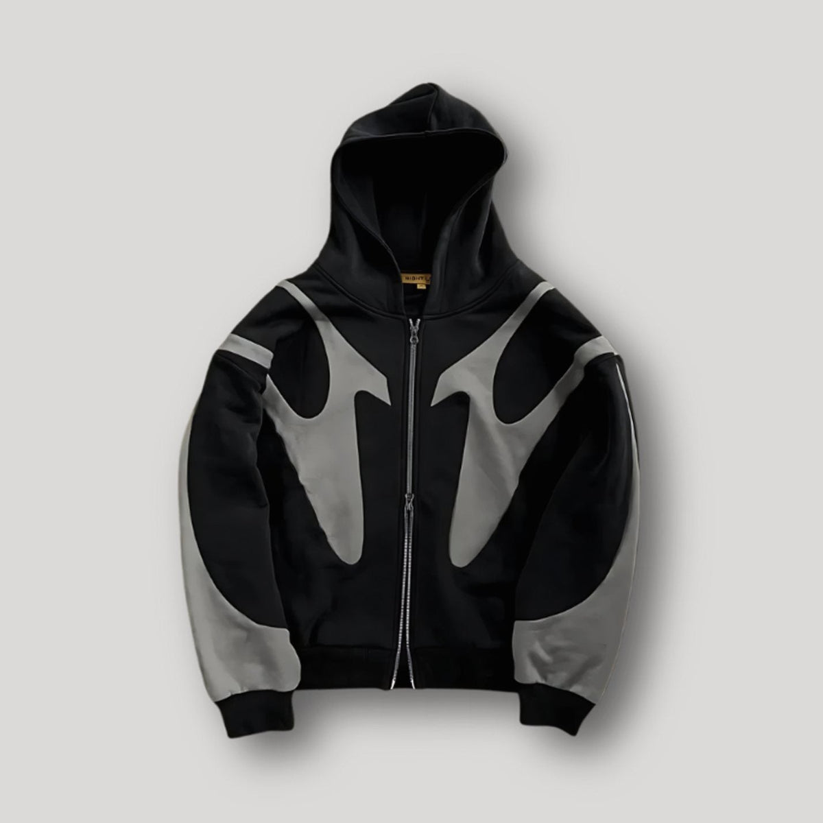 Sudadera con capucha hombre negra con paneles grises de contraste y cremallera completa