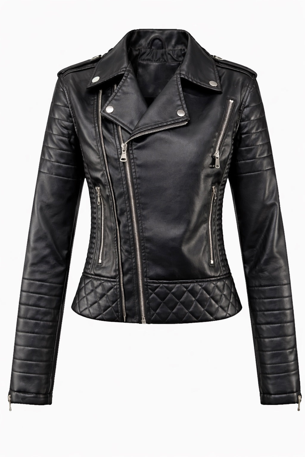 Chaqueta de moto de cuero negra RIOT para mujer con cierre de cremallera