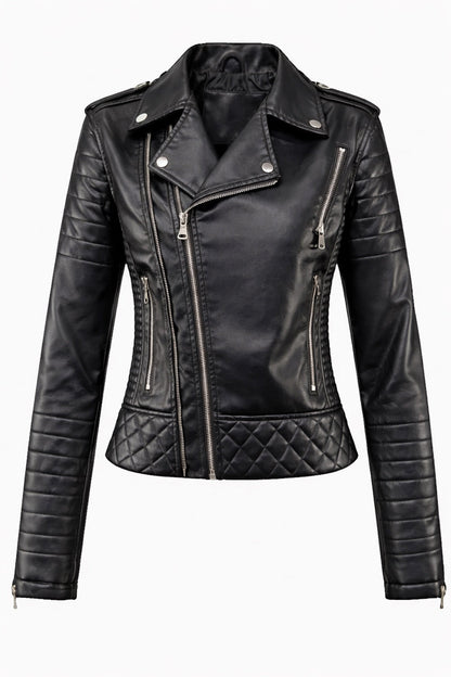 Chaqueta de moto de cuero negra RIOT para mujer con cierre de cremallera