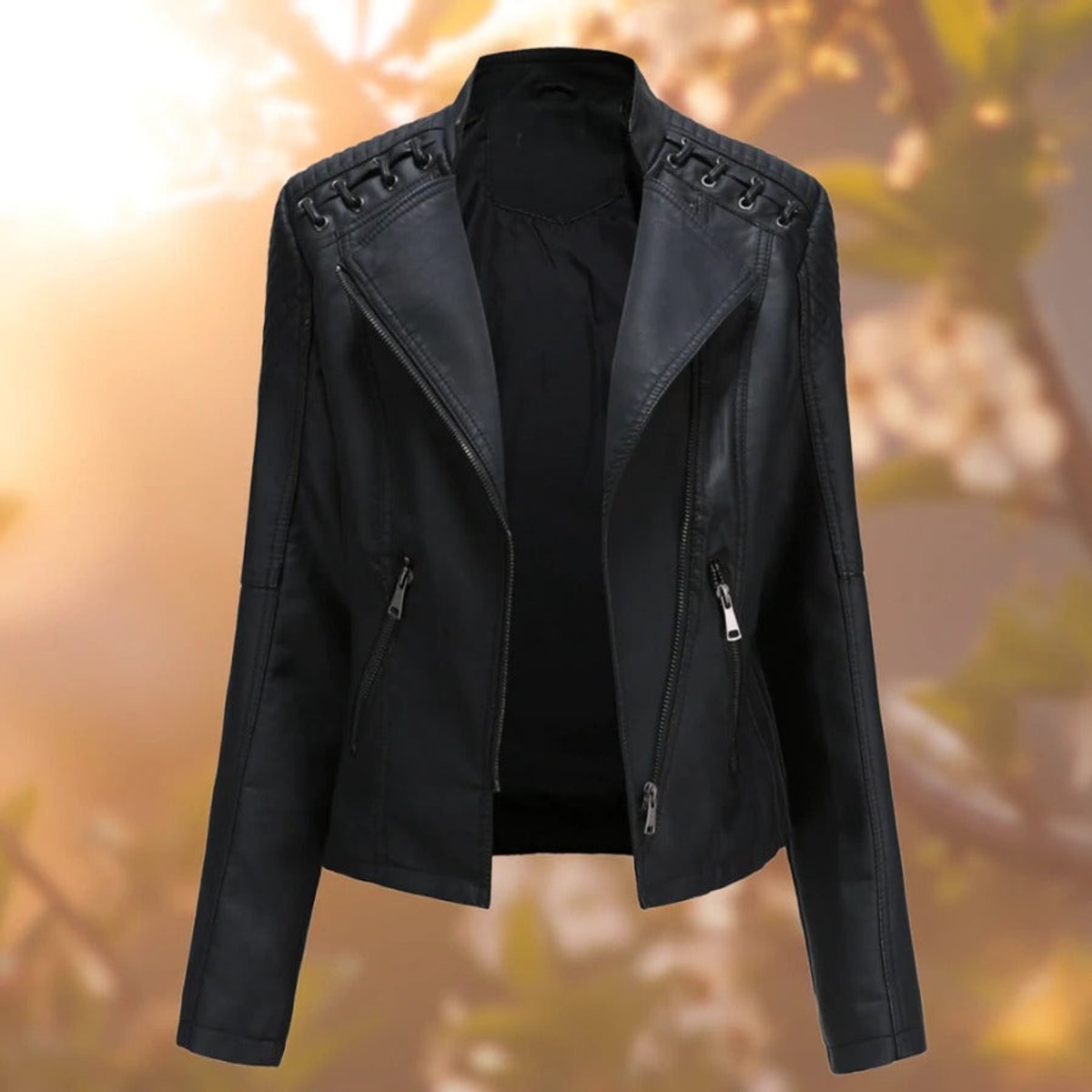 Detalle de costuras y corte de la chaqueta RIVALKA