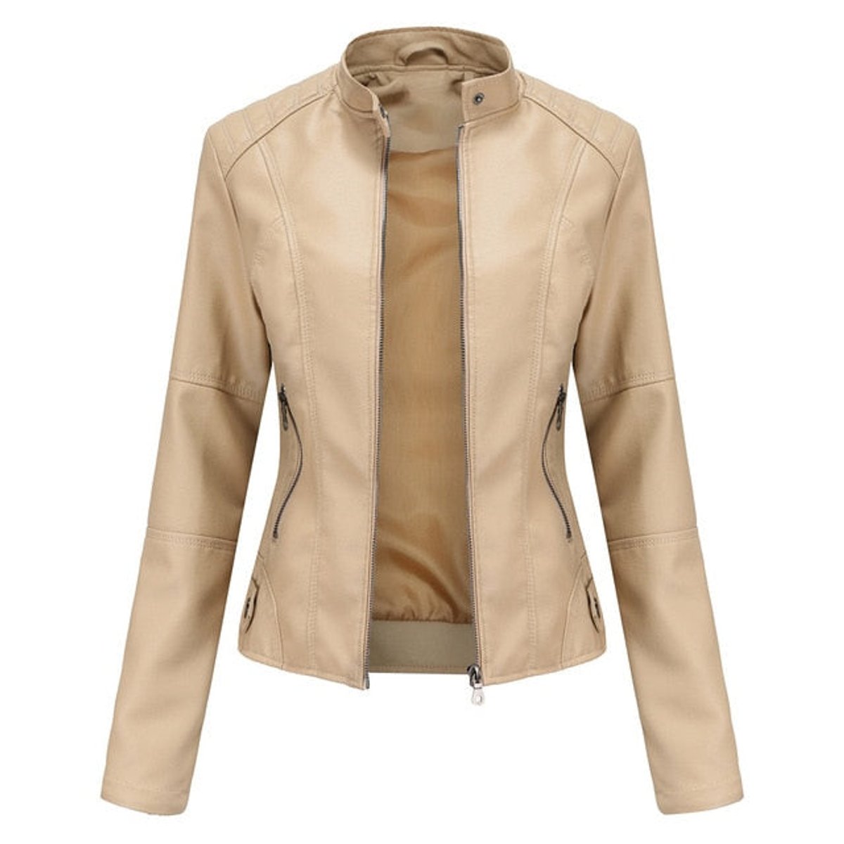 Chaqueta moto mujer RIVENNA con cuello alto y cremallera frontal