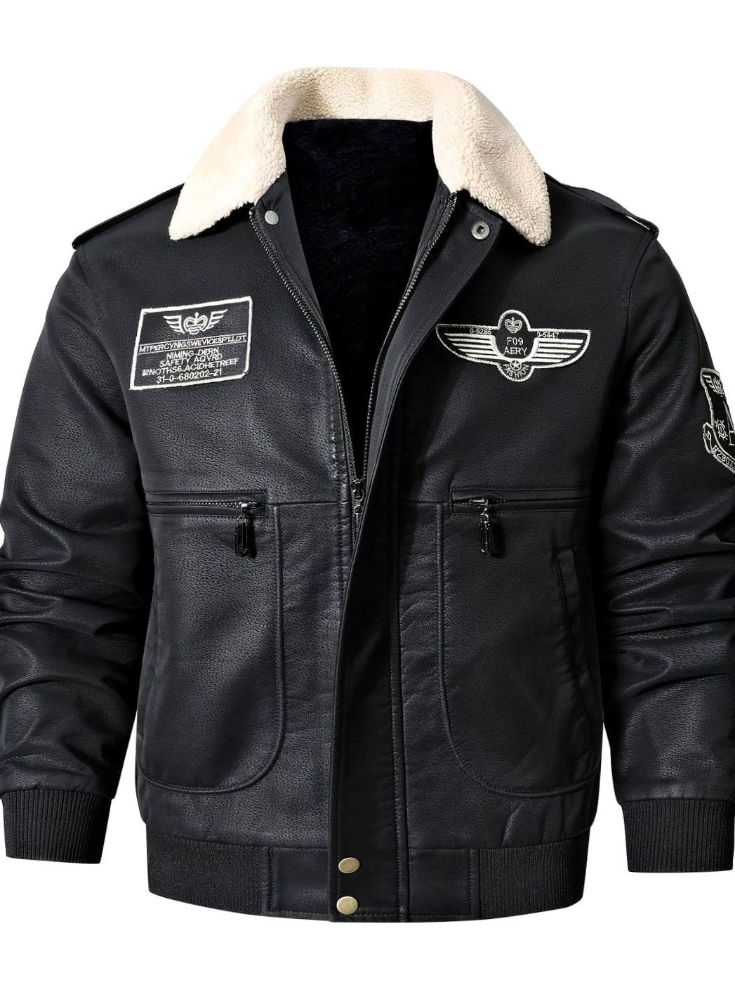 Chaqueta aviador de piel sintética para hombre con cuello sherpa