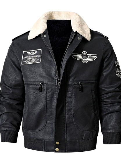 Chaqueta aviador de piel sintética para hombre con cuello sherpa