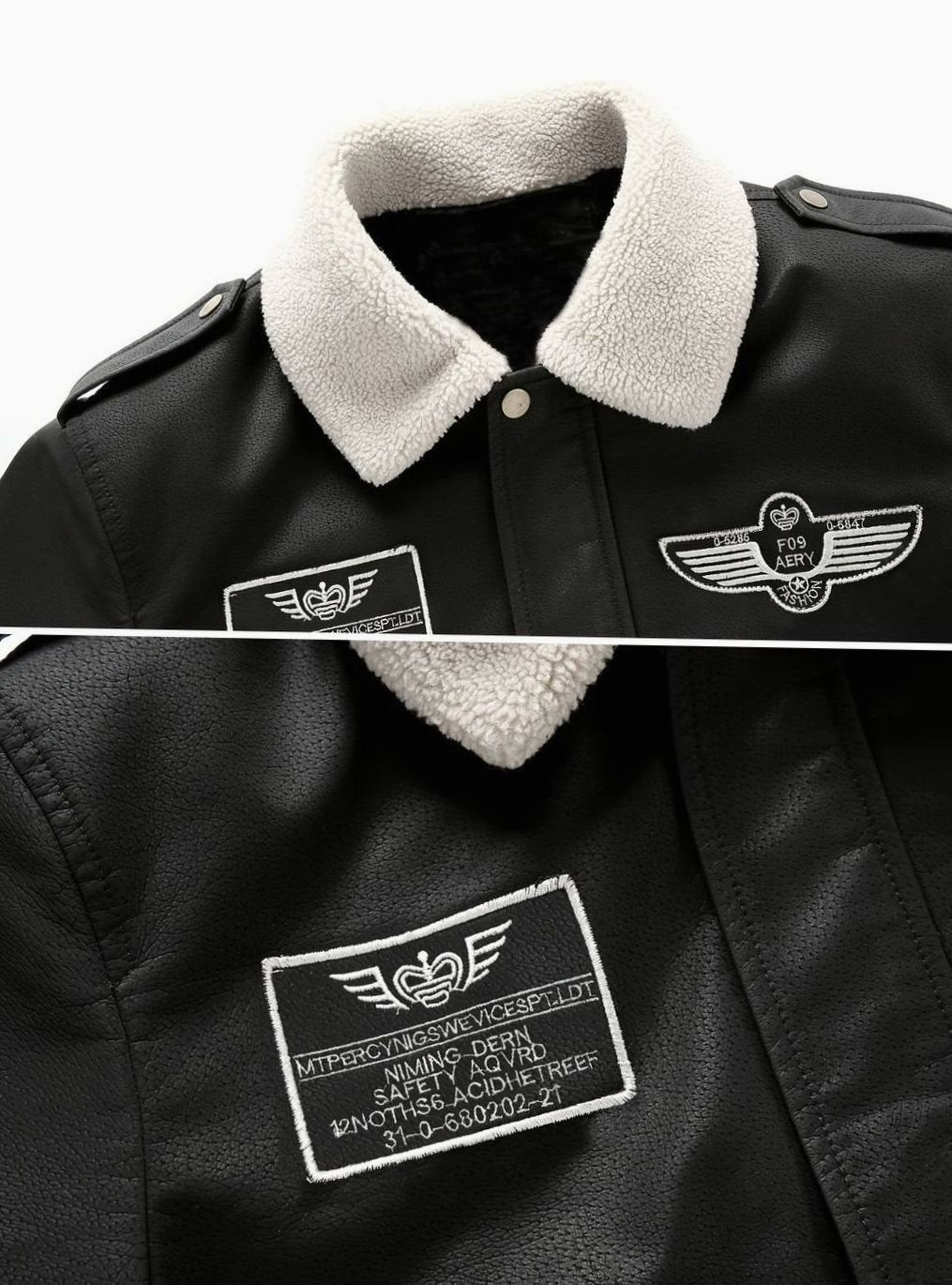 Modelo luciendo la chaqueta aviador con vaqueros