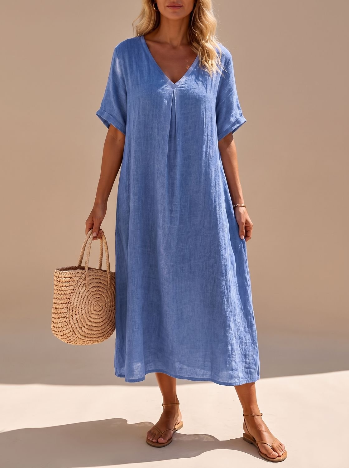 Vestido maxi boho SANTORA con escote en V para mujer, vista frontal completa