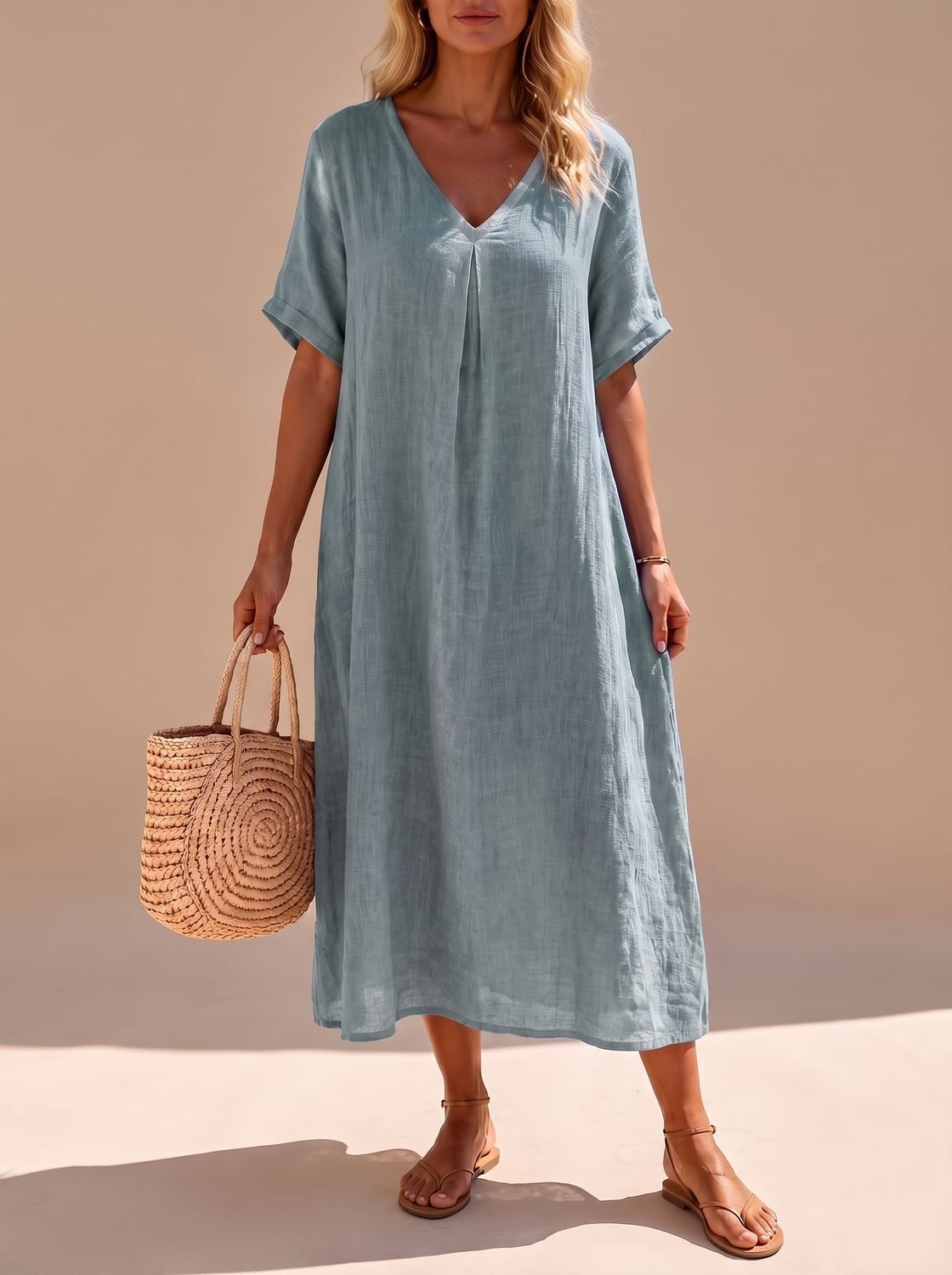 Espalda del vestido maxi de lino SANTORA en tono boho