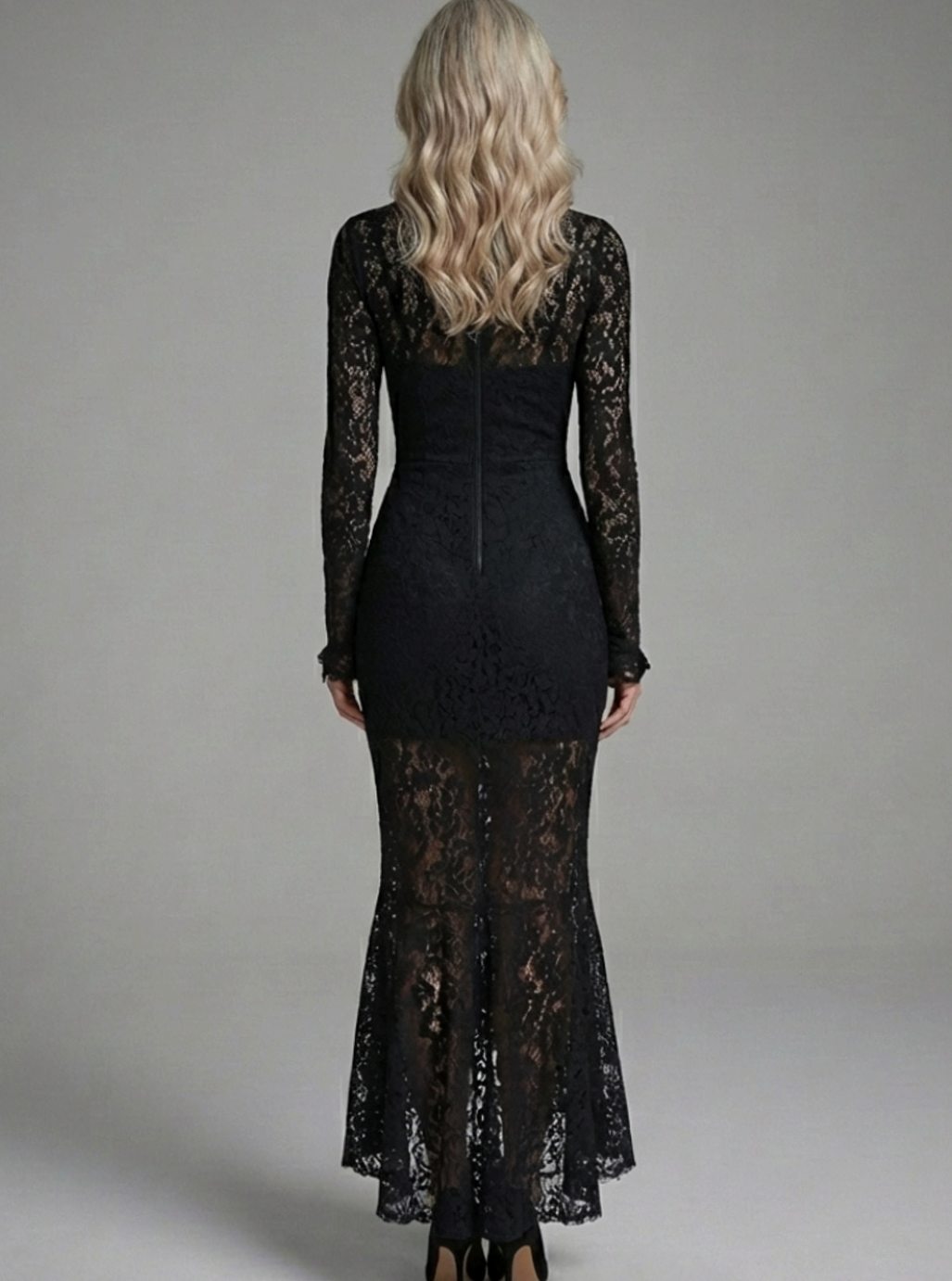 Vestido midi de encaje ajustado con silueta sirena vista de perfil