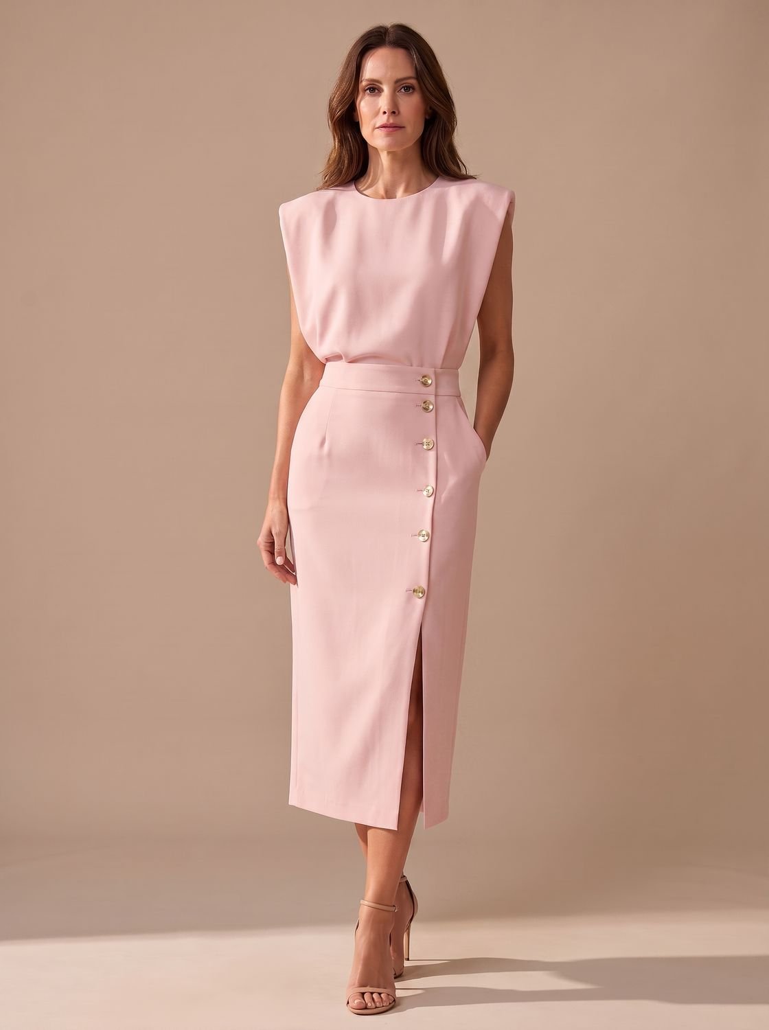 Abertura frontal del vestido midi SERELITH para mayor movilidad