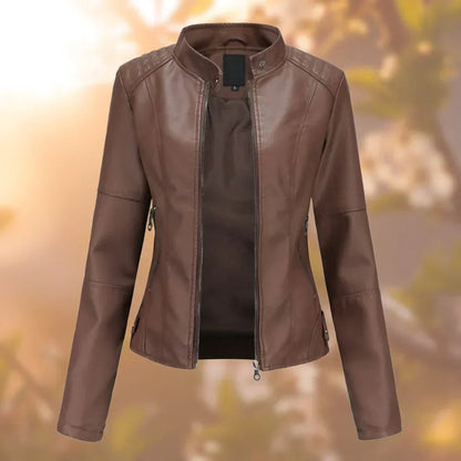 Chaqueta moto mujer en color marrón oscuro