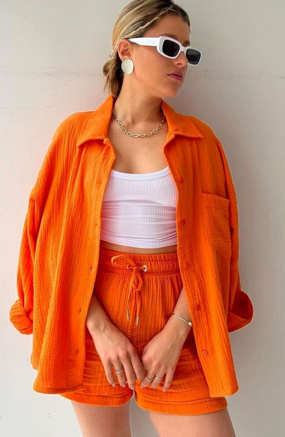 Conjunto SOLENTA camisa oversize y short para mujer en look de verano