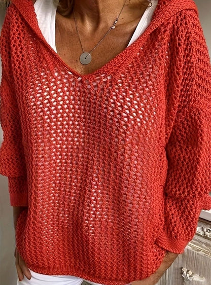 Jersey mujer de punto abierto con capucha, corte relajado, SOLVINNE