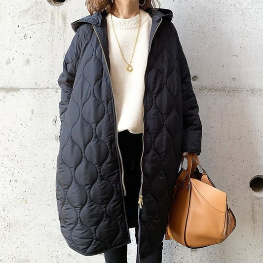 Abrigo oversize con capucha y estampado de rombos para mujer, color negro