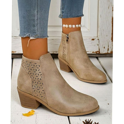 Botines mujer color kaki con tacón ancho estable