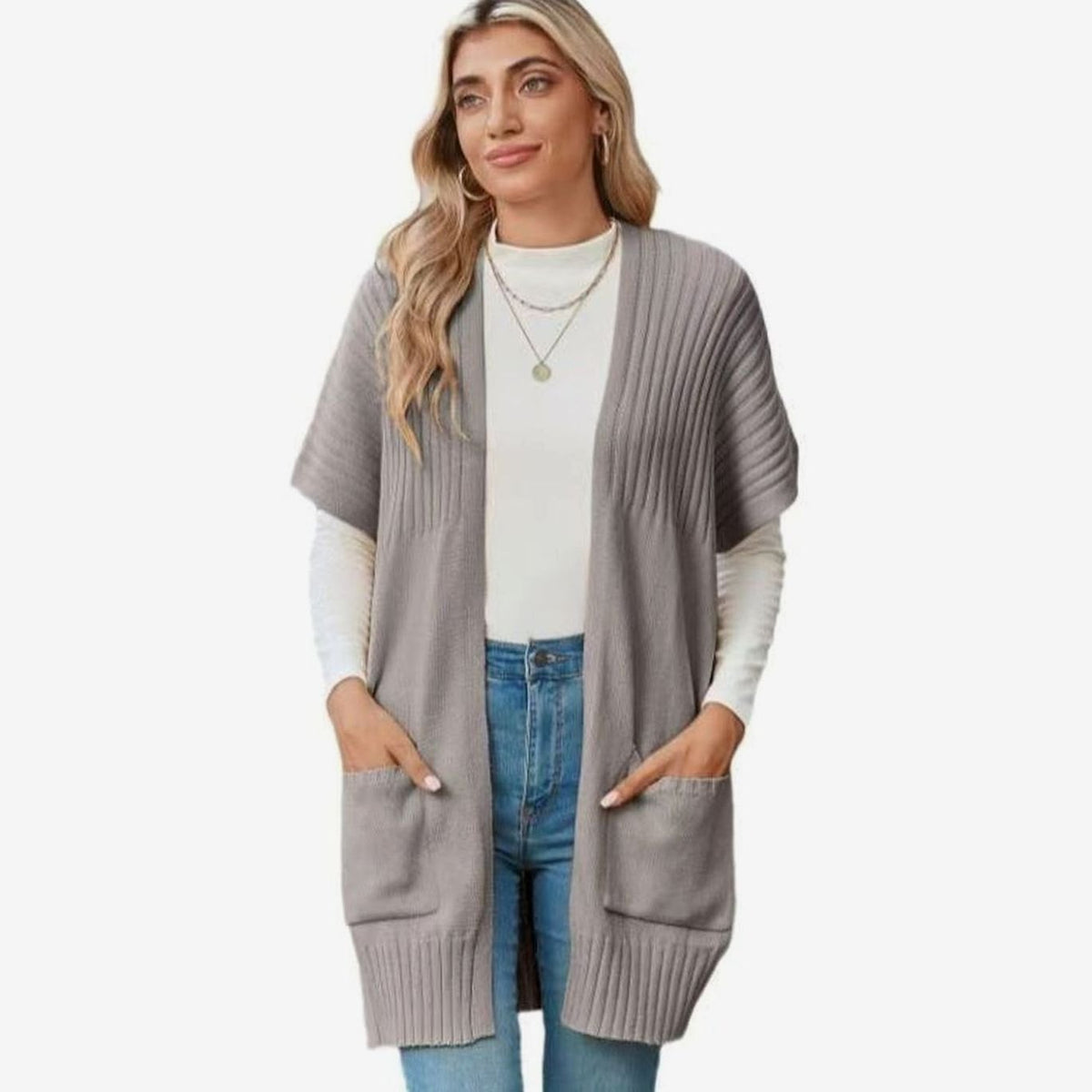 Chaqueta de punto abierta con dobladillo acanalado para look casual
