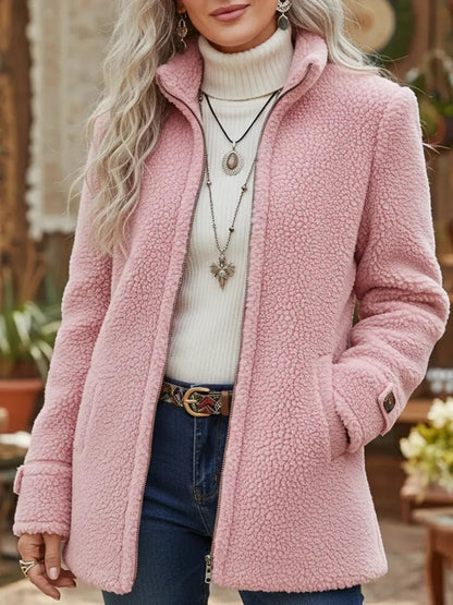 Abrigo con cuello alto y cremallera para mujer, vista frontal completa