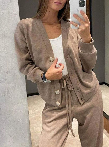 Conjunto de dos piezas: cárdigan relajado y pantalón de cintura ajustable