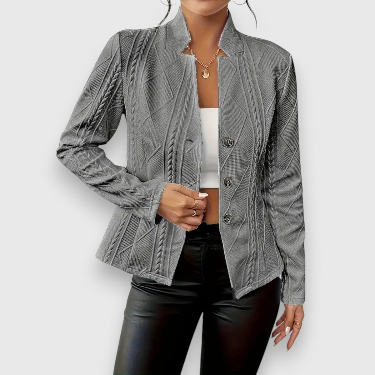 Cárdigan de punto texturizado con botones para mujer, vista frontal completa