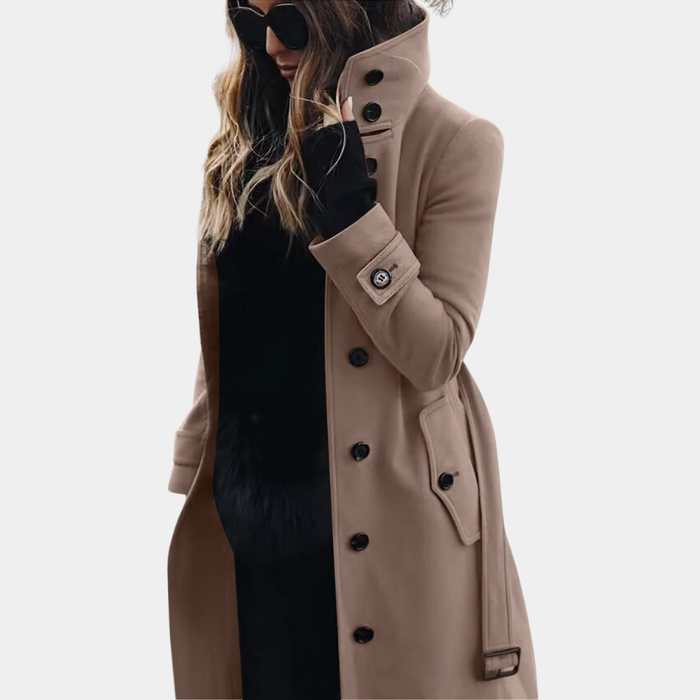Abrigo trench THEORA largo para mujer con cinturón ajustable en la cintura