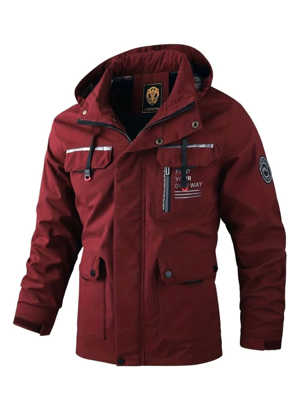 Bolsillo frontal con cremallera y detalle gráfico de la chaqueta
