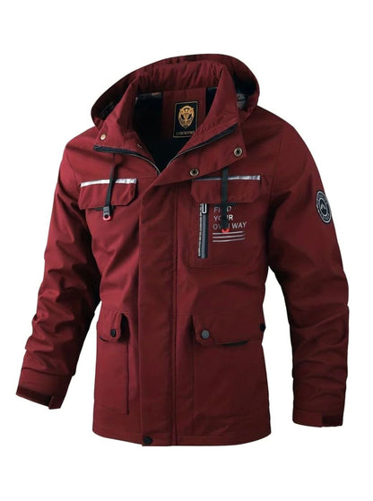 Bolsillo frontal con cremallera y detalle gráfico de la chaqueta
