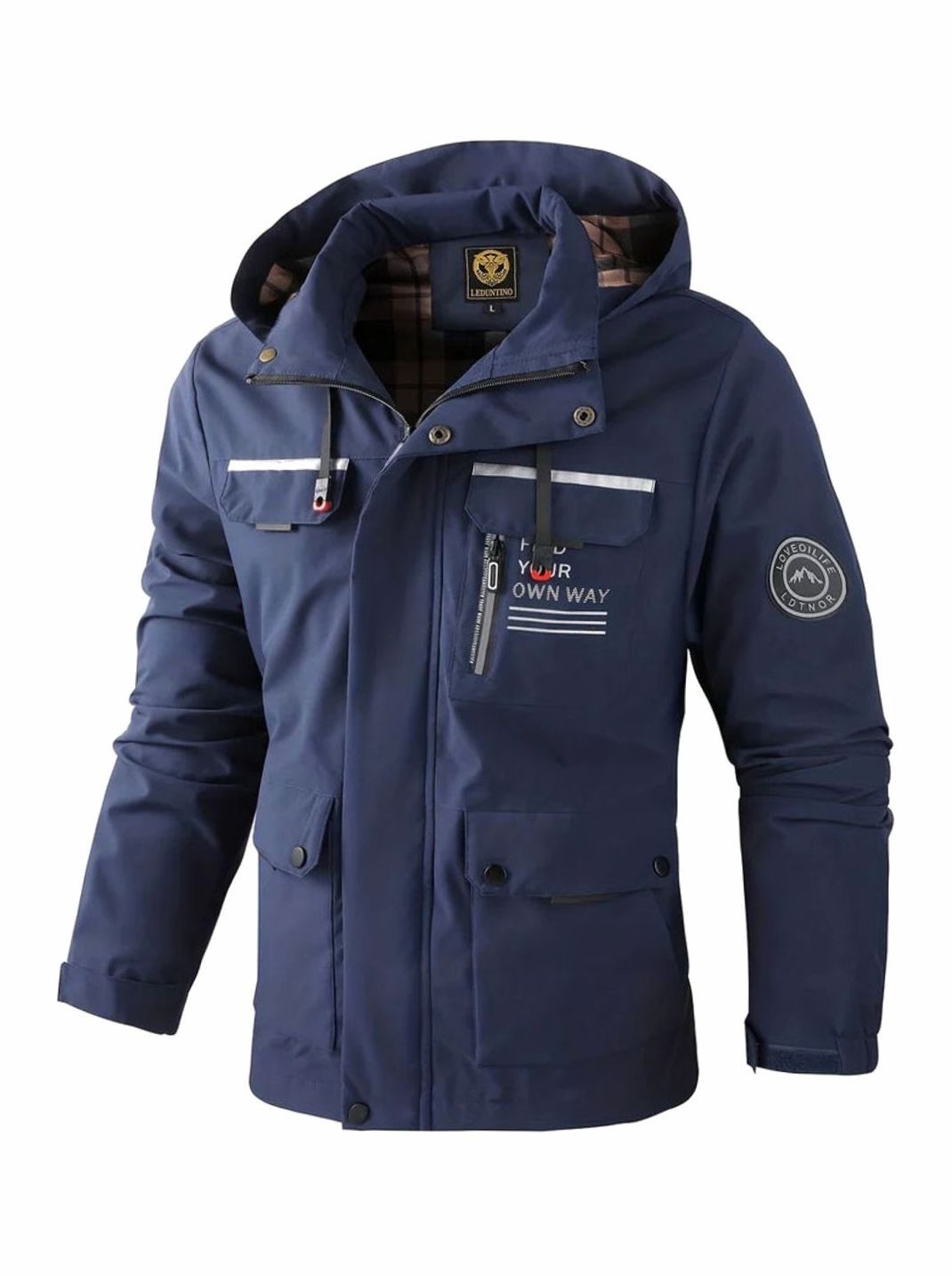 Primer plano del tejido impermeable y acolchado de la chaqueta