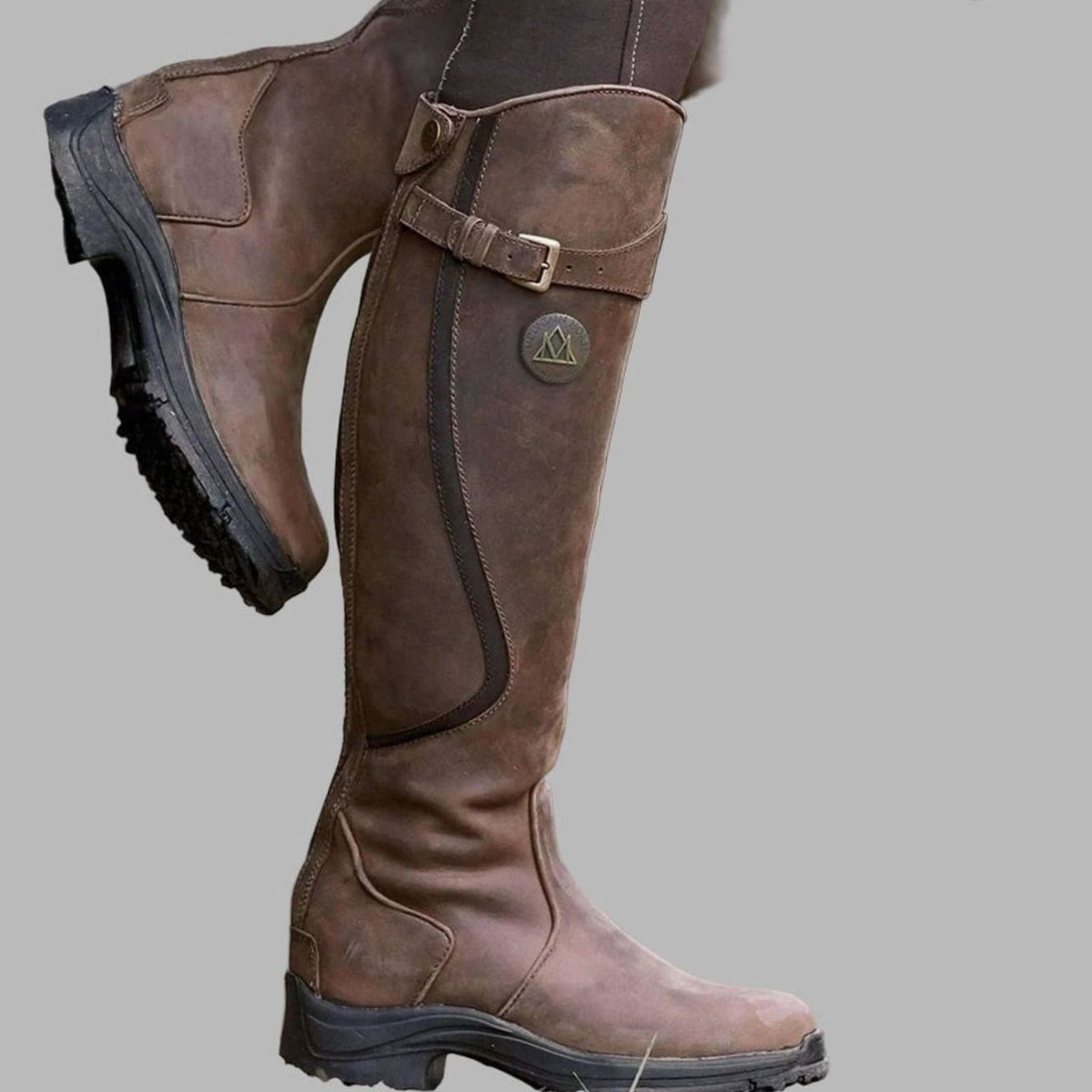 Botas altas de cuero hasta la rodilla con hebilla ajustable para mujer