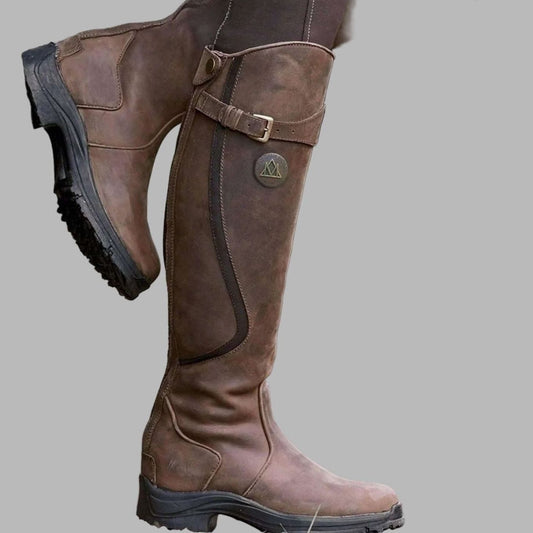 Botas altas de cuero hasta la rodilla con hebilla ajustable para mujer