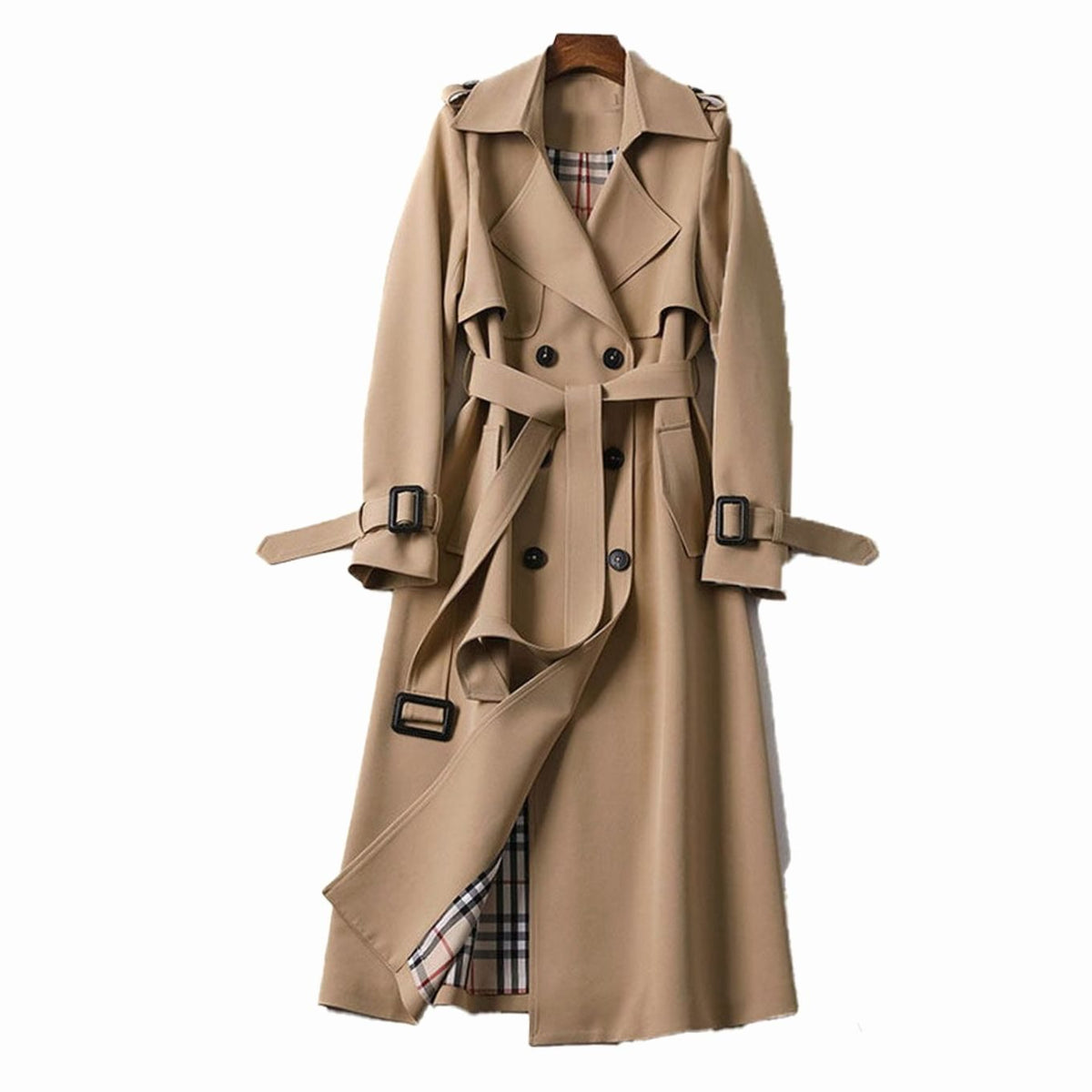 Abrigo trench largo cruzado VALENTINE para mujer con cinturón ajustable