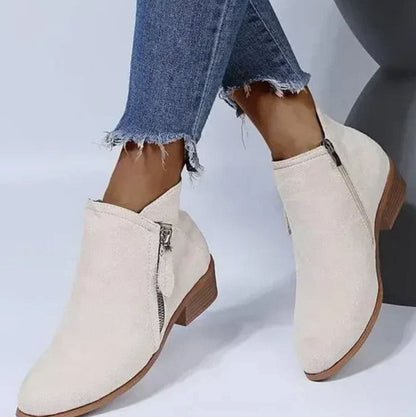 Botines de ante para mujer con cierre de cremallera lateral y tacón grueso