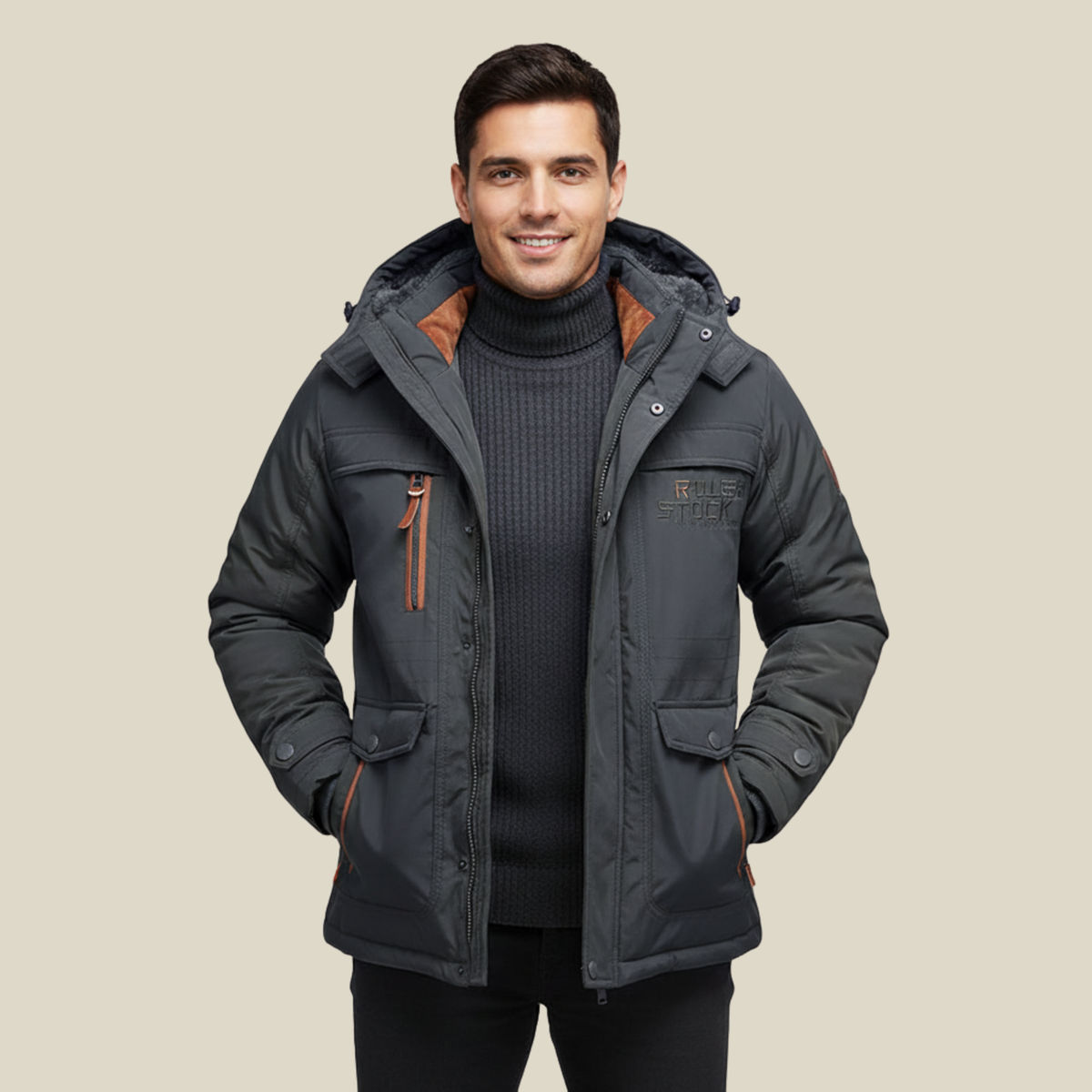 Vista trasera de la chaqueta impermeable acolchada VARKSTAN