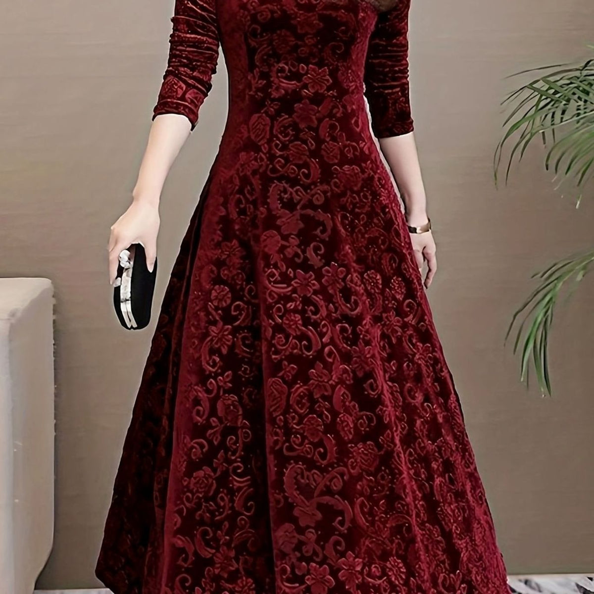 Vestido de terciopelo floral VELISSA ideal para eventos festivos