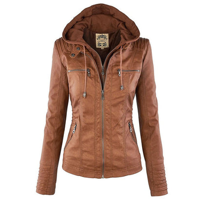 Chaqueta de cuero con capucha para mujer VESTRYN vista frontal