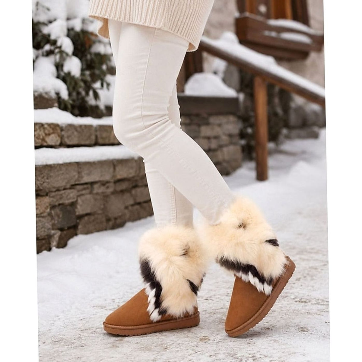 Botas de YULANI YULANI para mujer con ribete de pelo sintético en el tobillo