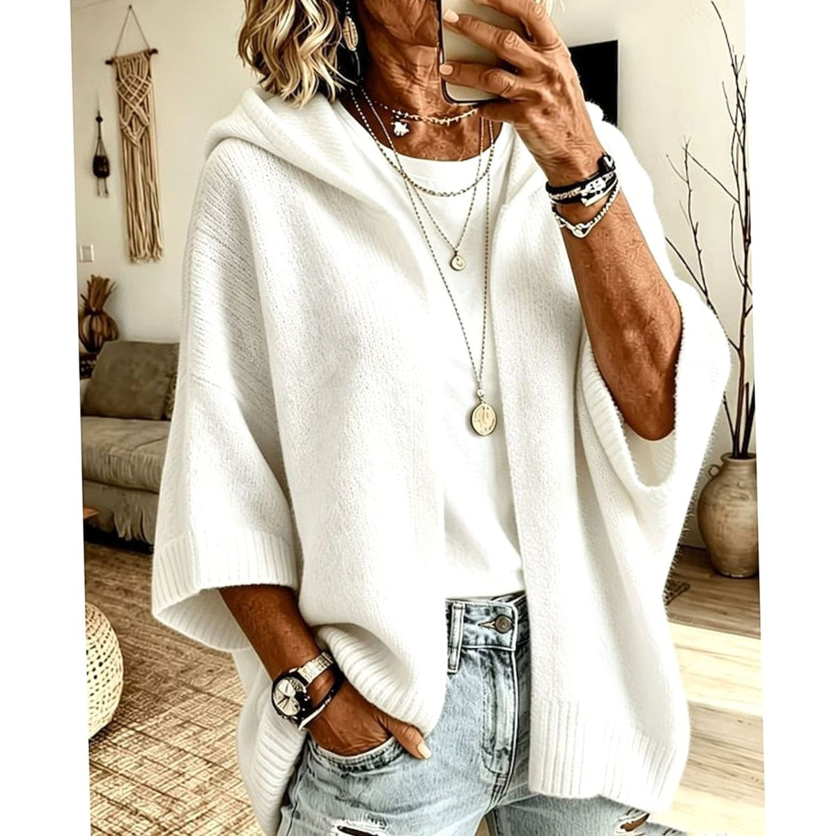 Cárdigan YULENA combinado con vestido para estilo entretiempo