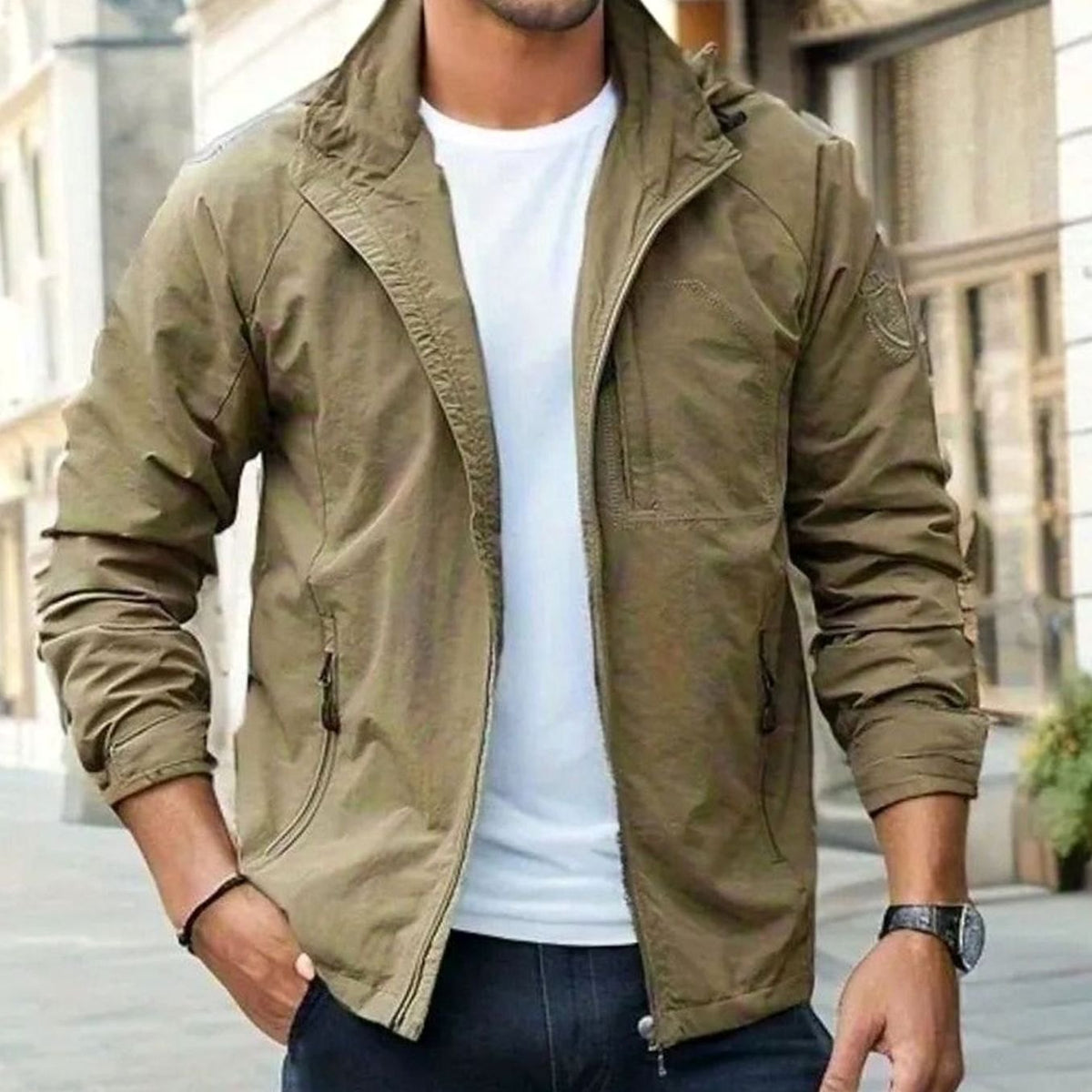 Chaqueta urbana ZALDRИК para hombre con cremallera completa y cuello alto