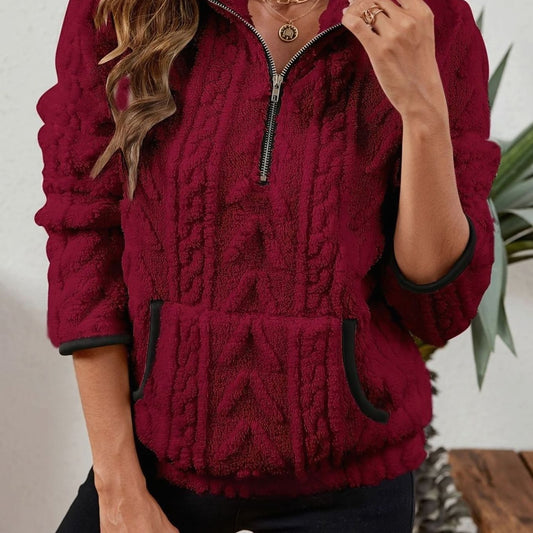 Jersey Half-Zip de mujer ZEPHRINA con bolsillo canguro y cuello con cremallera